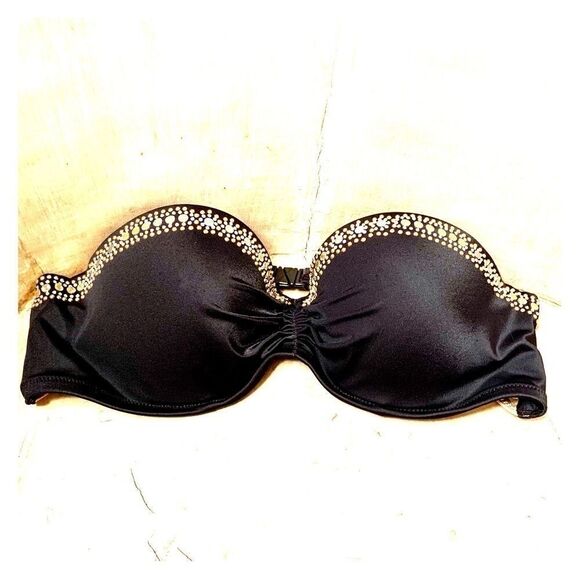 JEWELED BLACK BANDEAU SWIM TOP by VS SIZE 36C - Picture 1 of 5